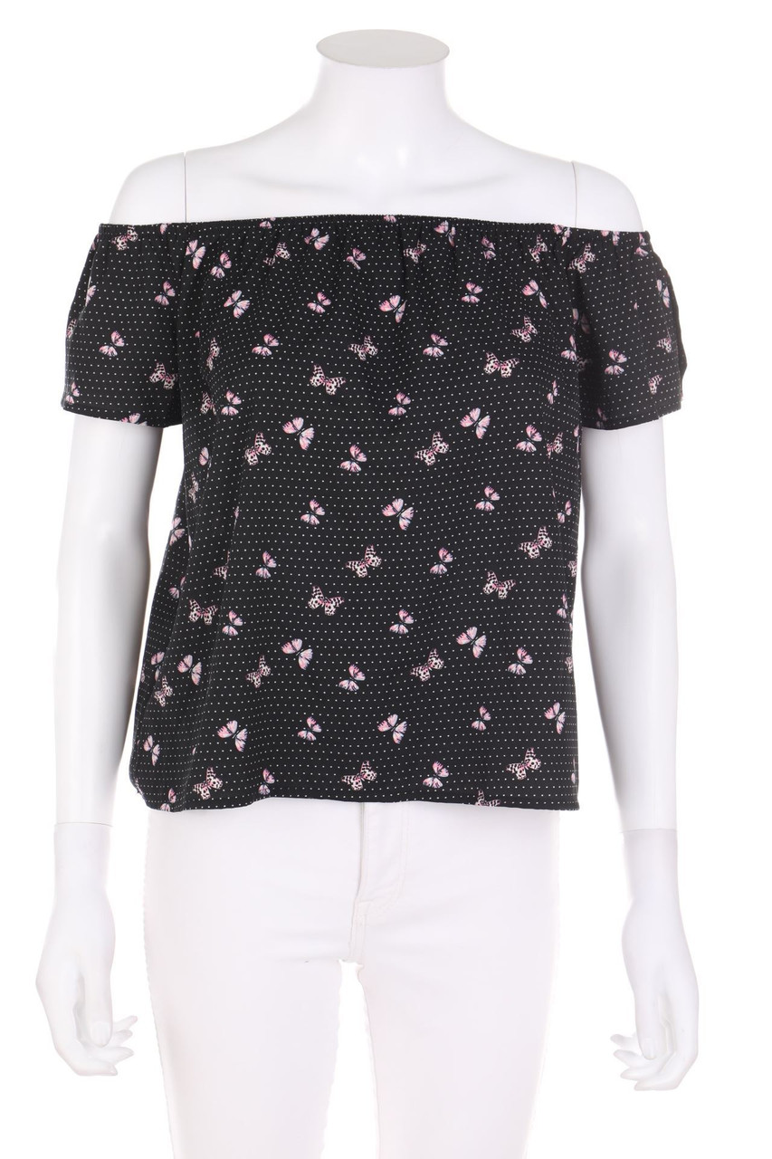 Ohne Label - Carmen-Bluse mit Print - S