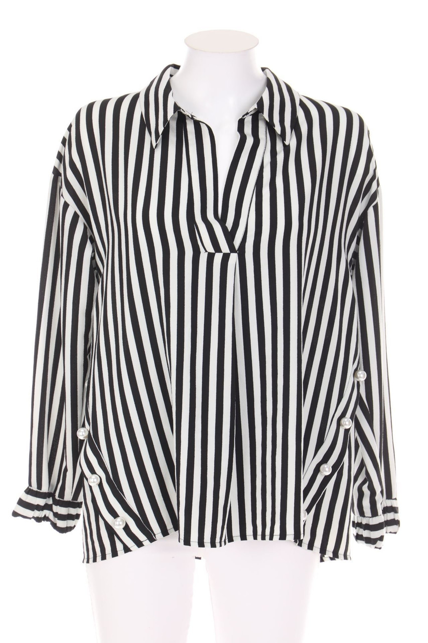 ZARA - Streifen-Tunika-Bluse mit Perlen - M