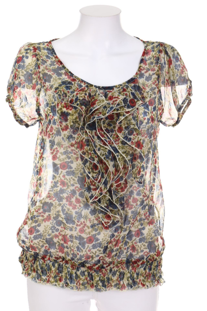 Ohne Label - Kurzarm-Bluse mit floralem Muster - M