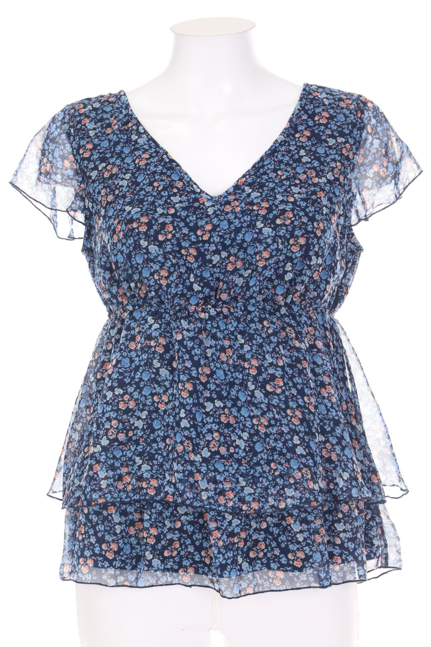 Ohne Label - Kurzarm-Bluse mit floralem Muster - S