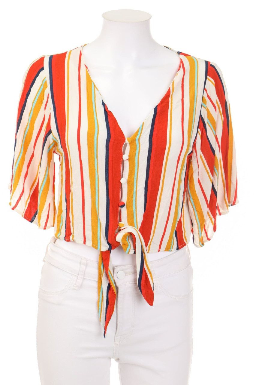 Bershka - Kurzarm-Bluse mit Streifen - S