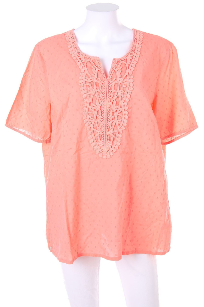 Ohne Label - Kurzarm-Bluse mit Spitze - D 46