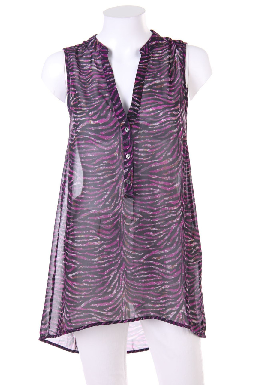 s.Oliver - Vokuhila-Chiffon-Blusentop mit Animal-Print - D 36