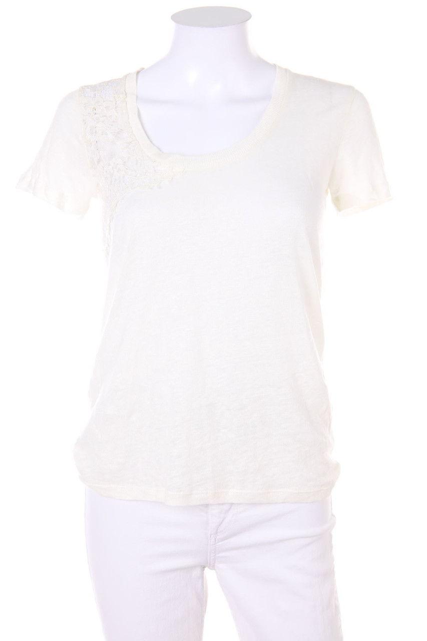 ZARA W&B - Kurzarm-Shirt mit Spitze - S