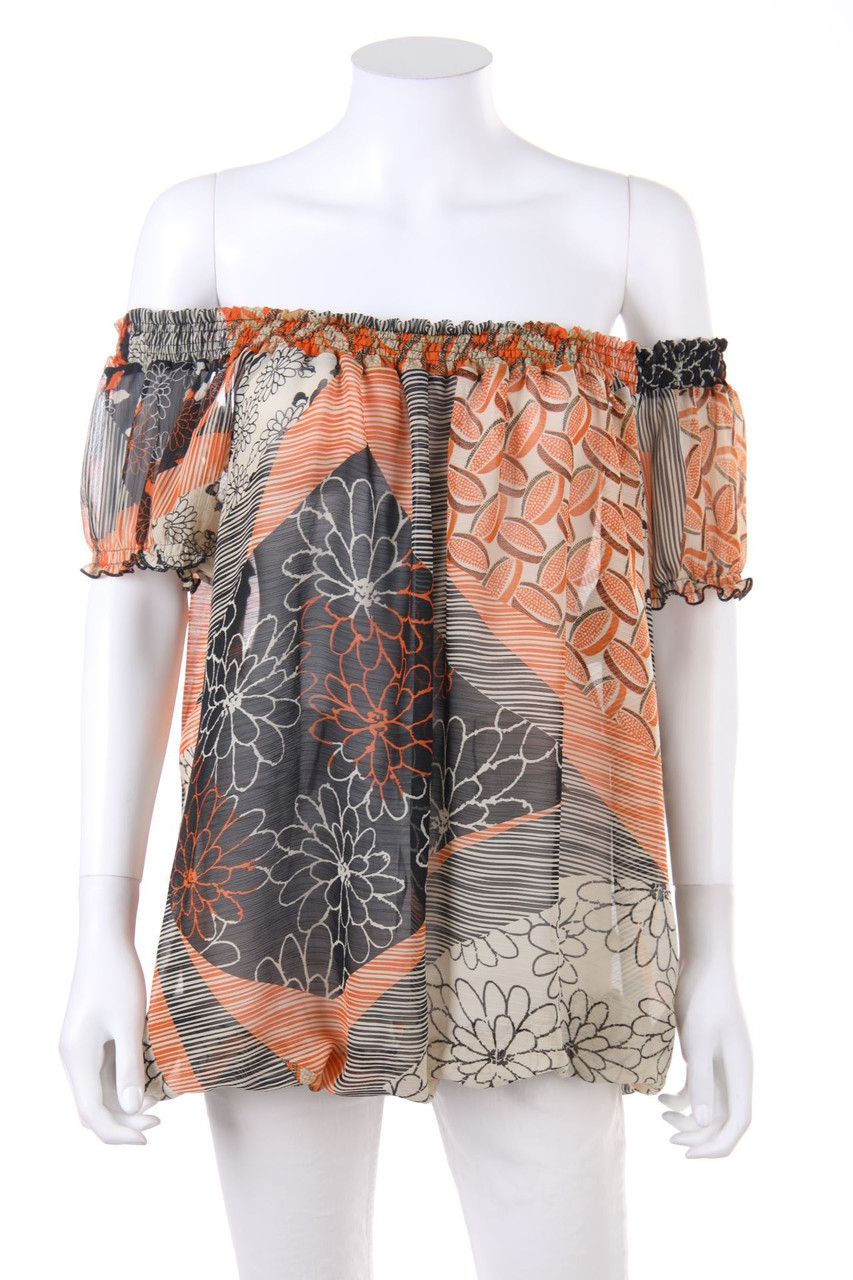 OSSIGENO - Carmen-Bluse mit Print - D 48