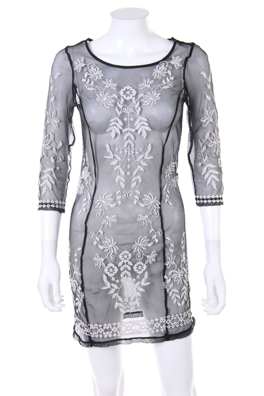 Ohne Label - Strandkleid aus Mesh mit Stickereien - D 36