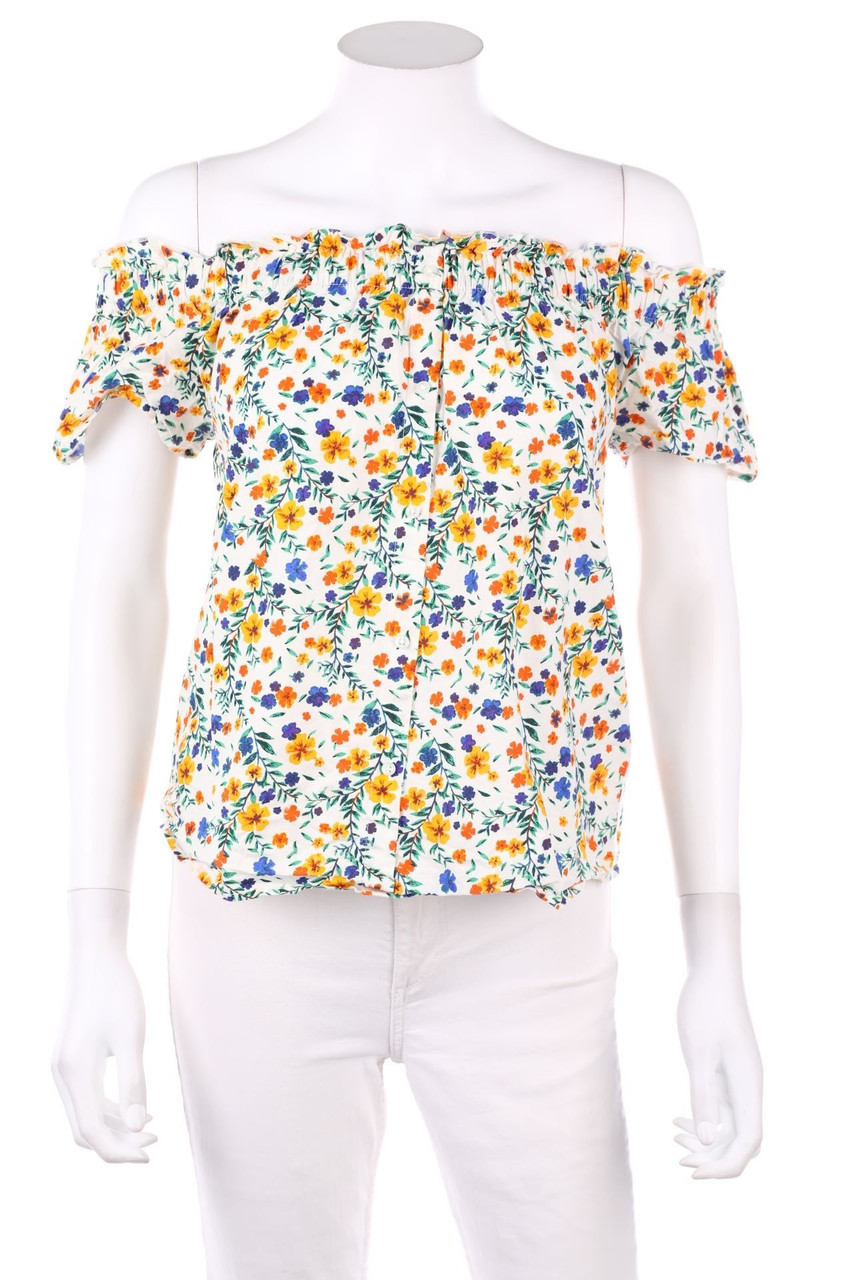 Ohne Label - Carmen-Bluse mit Blumen-Print - D 32