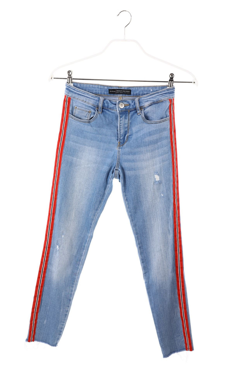 Stradivarius - Distressed Skinny-Jeans mit Galonstreifen - D 36