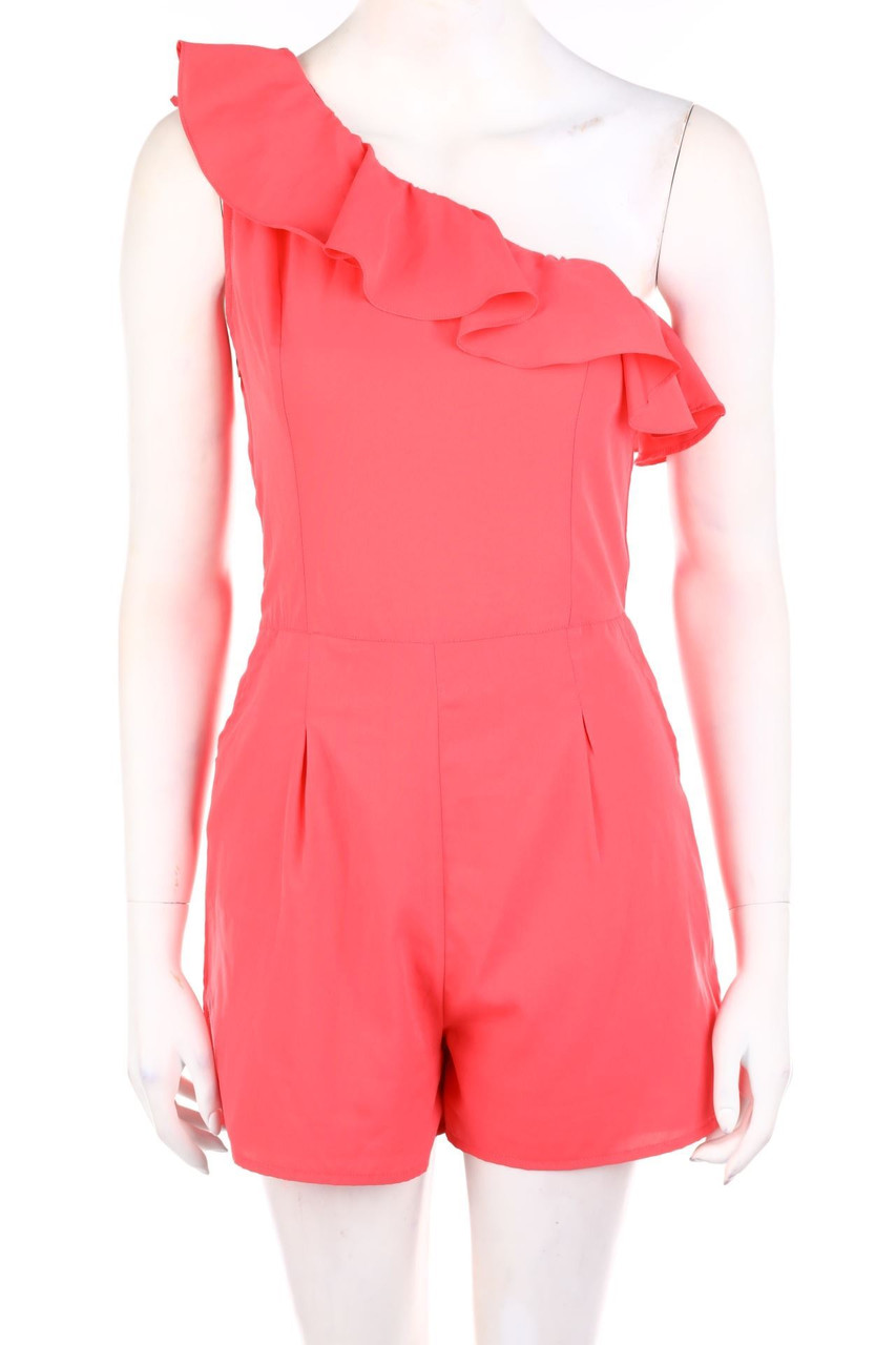 Bershka - One Shoulder-Playsuit mit Volants - M