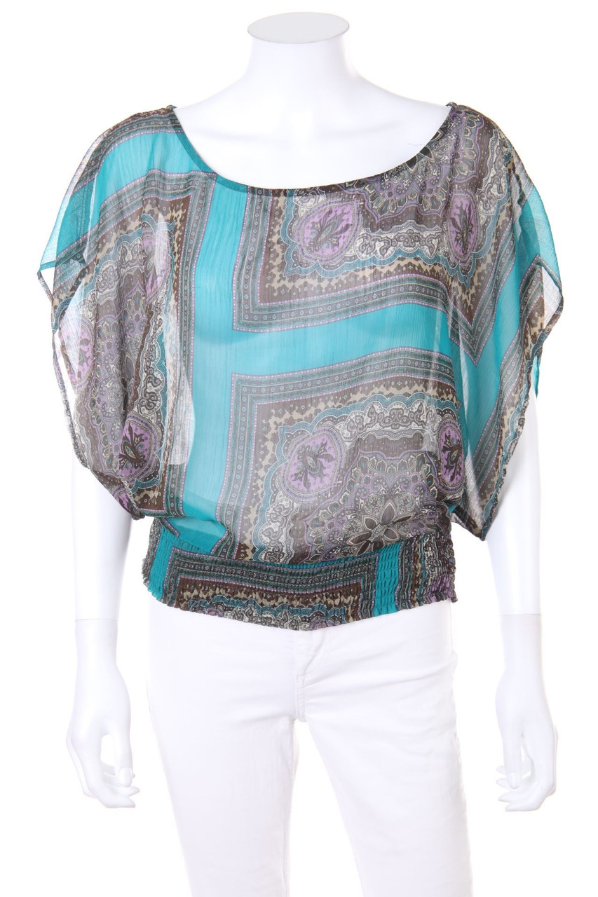 Ohne Label - Print-Bluse mit Batwing-Ärmeln - S
