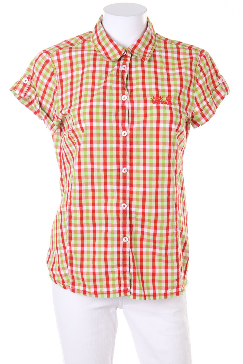 Jack Wolfskin - Karo-Hemd-Bluse mit kurzem Ärmel - S