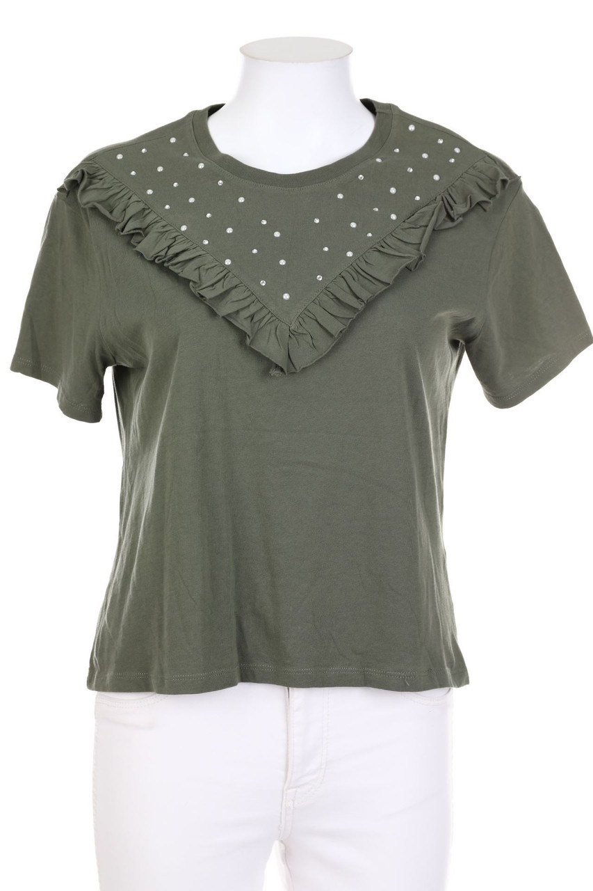 Pimkie - Volants-Kurzarm-Shirt mit Schmuckstein-Applikation - D 40-42