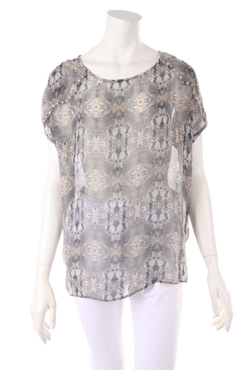 IKKS - Seiden-Kurzarm-Bluse mit überschnittener Schulter mit Nieten - D 44