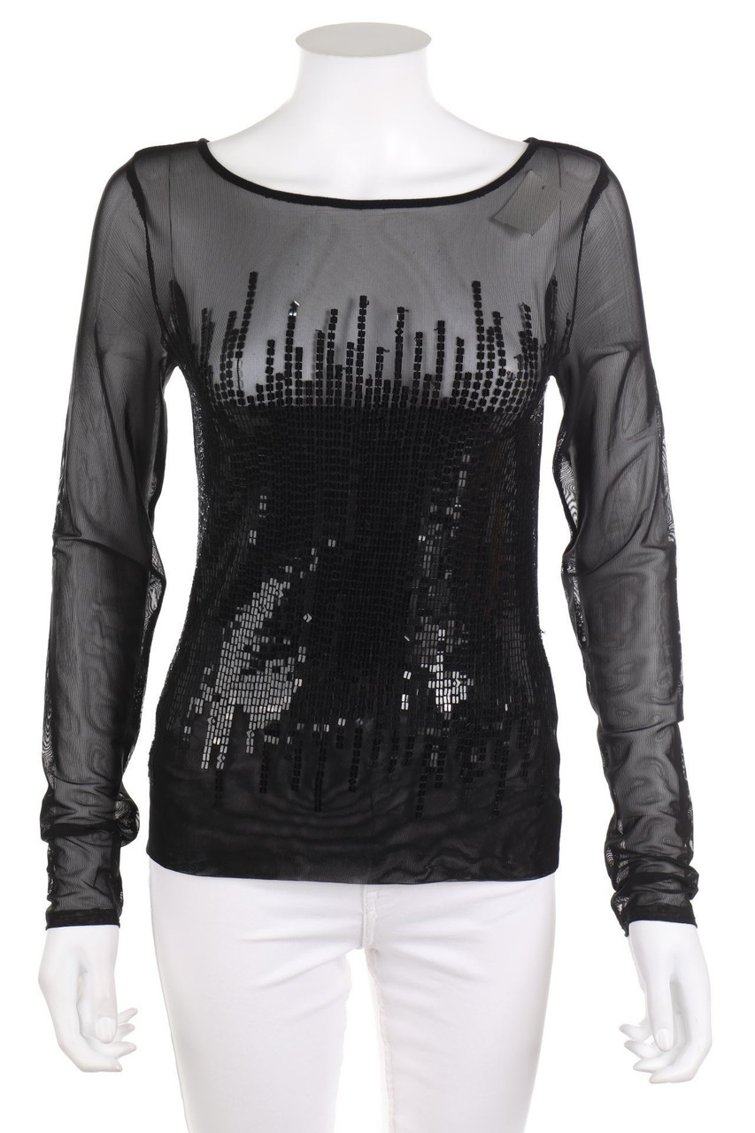 Ohne Label - Longsleeve-Shirt aus Seiden-Mischung mit Mesh-Einsatz - D 36