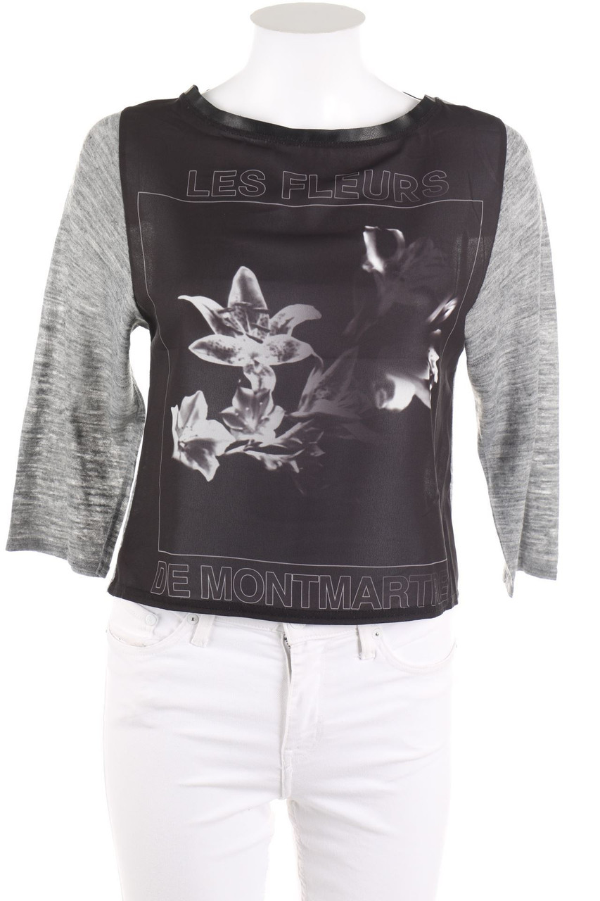 ZARA W&B - 3/4-Arm-Shirt mit Statement-Print - S