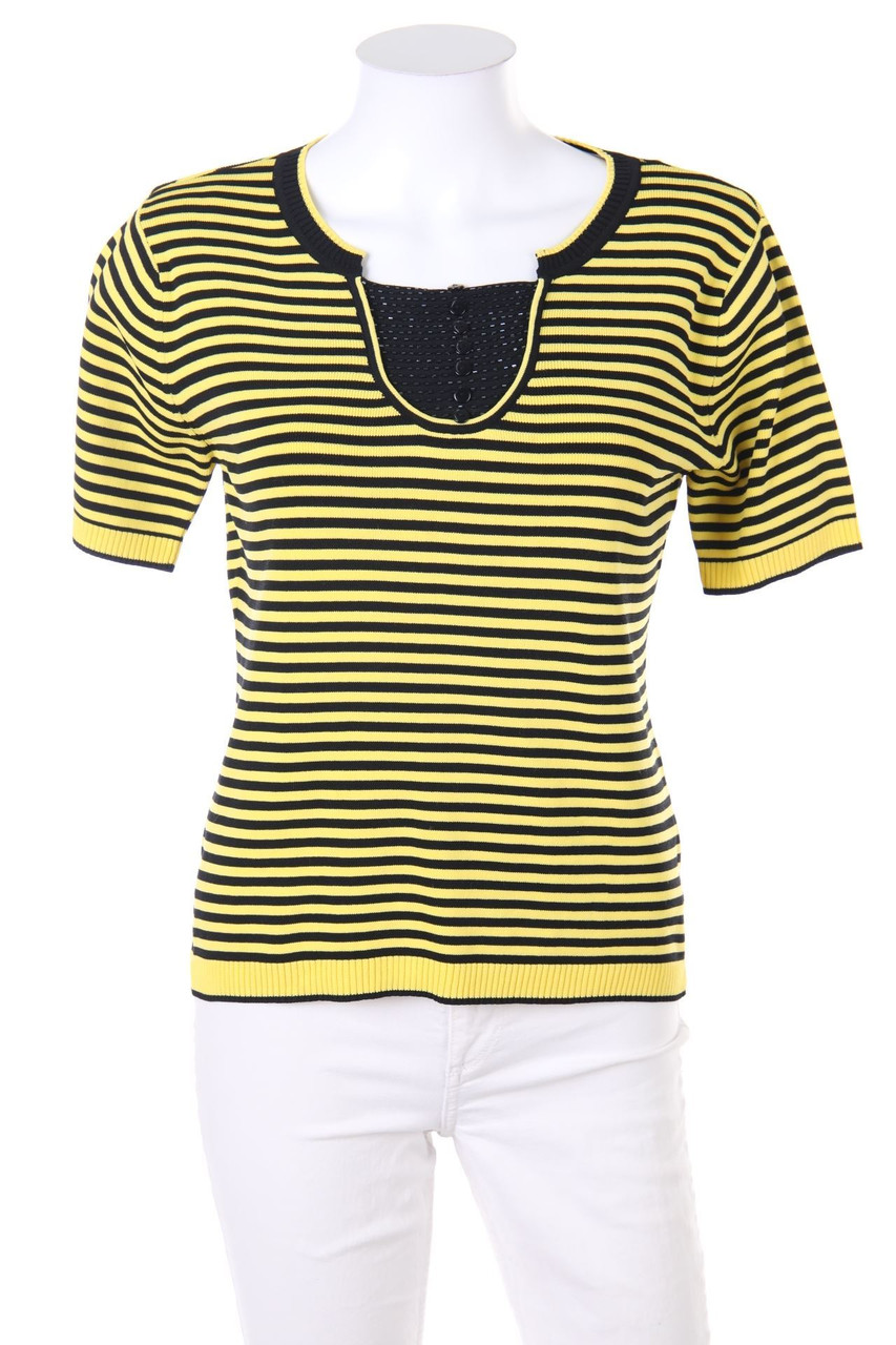 Ohne Label - Streifen-Strick-Pullover im Layer Look mit Perlen - S