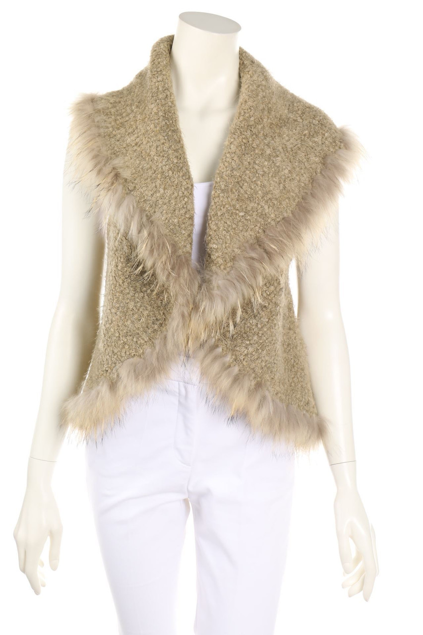 LEONARDO - Strickweste aus Woll-Mix mit Echt-Pelz-Besatz - D 36