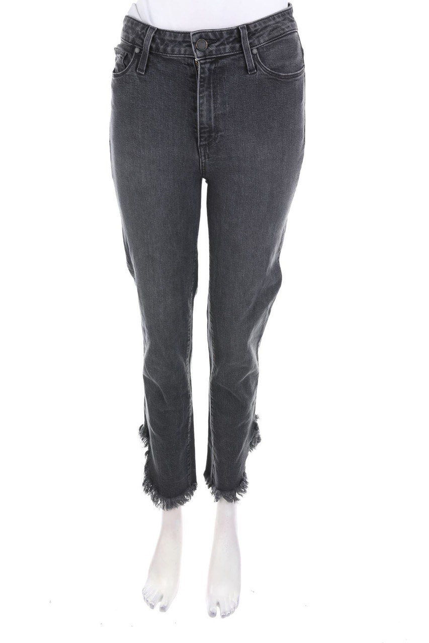 PAIGE - Used Look Straight Cut Jeans mit Fransen - W28
