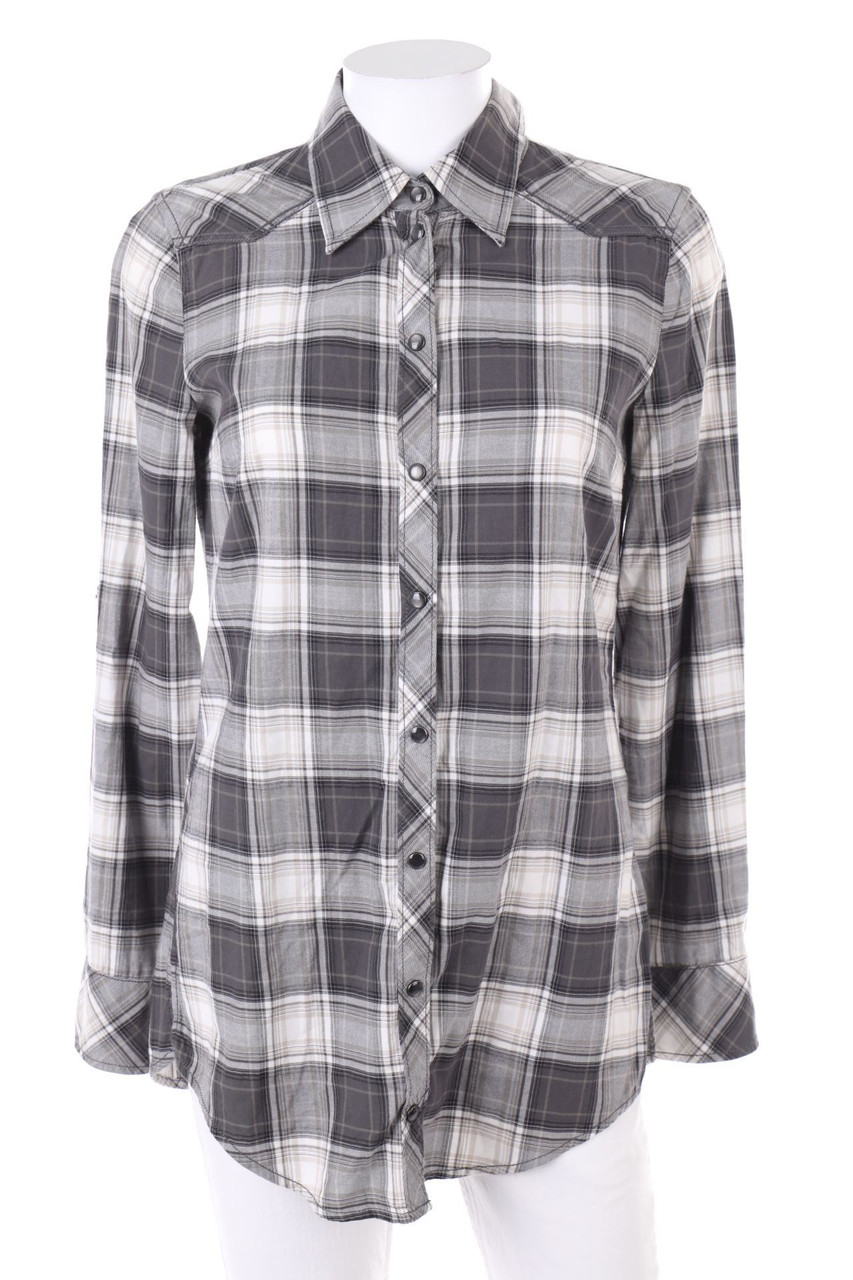 ESPRIT - Tartan-Hemd-Bluse mit Krempel-Ärmeln - S
