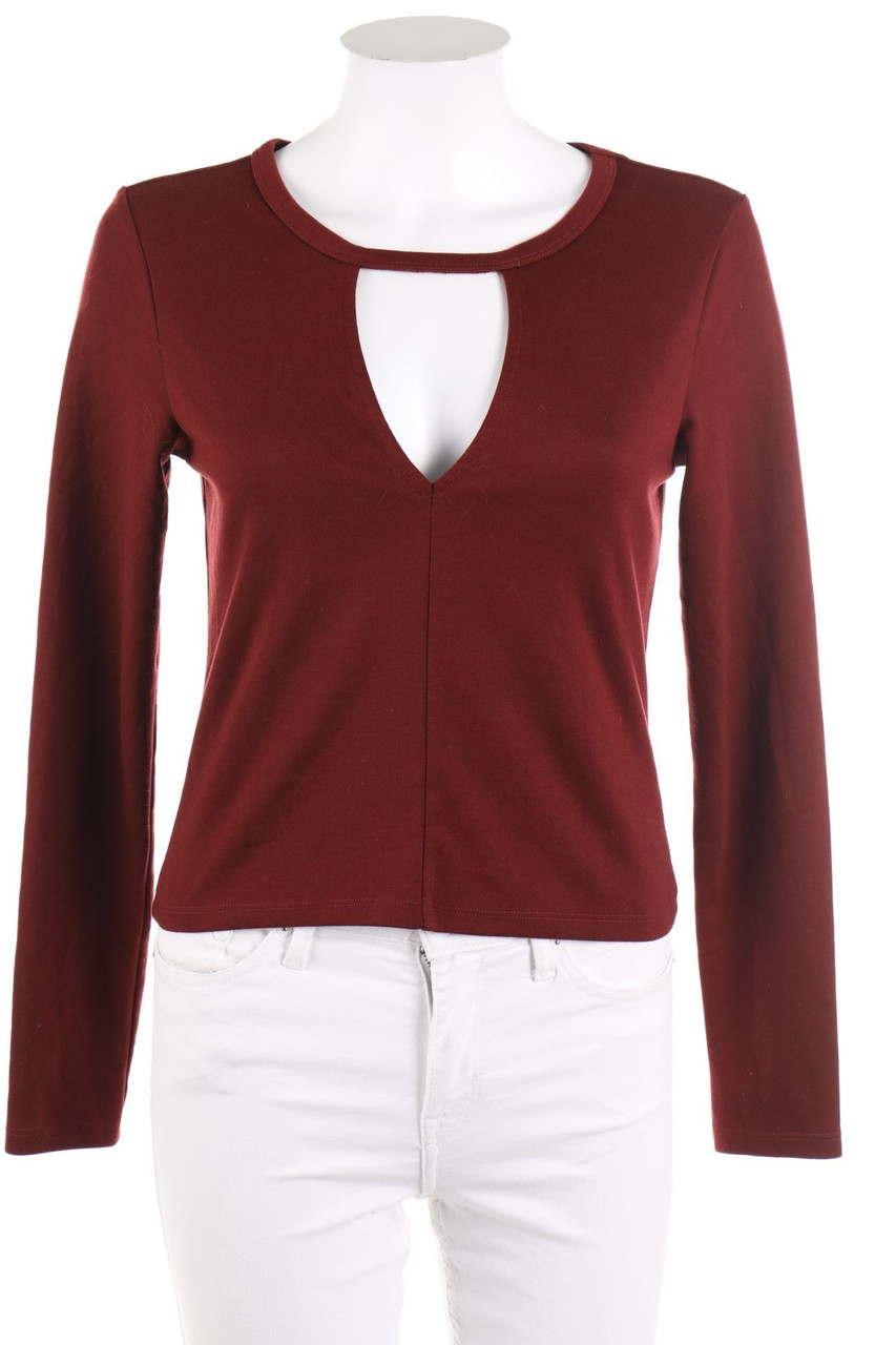 Ohne Label - Longsleeve-Shirt mit tiefem Ausschnitt - XS