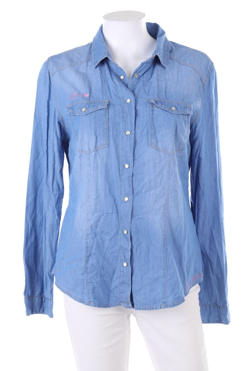 TALLY WEiJL - Hemd-Bluse in Denim-Optik mit Stickereien - XL