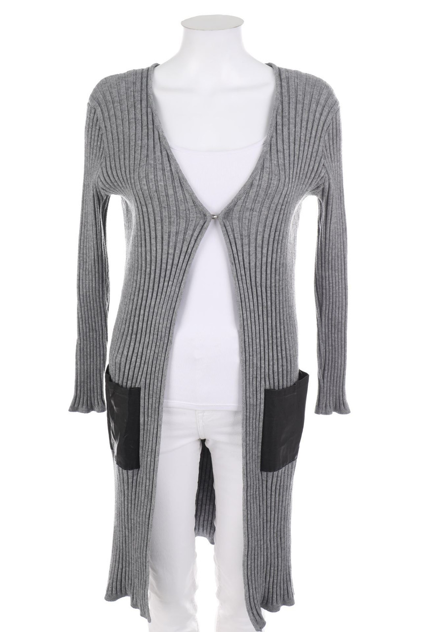 Ohne Label - Cardigan mit Kunstleder-Details - D 38