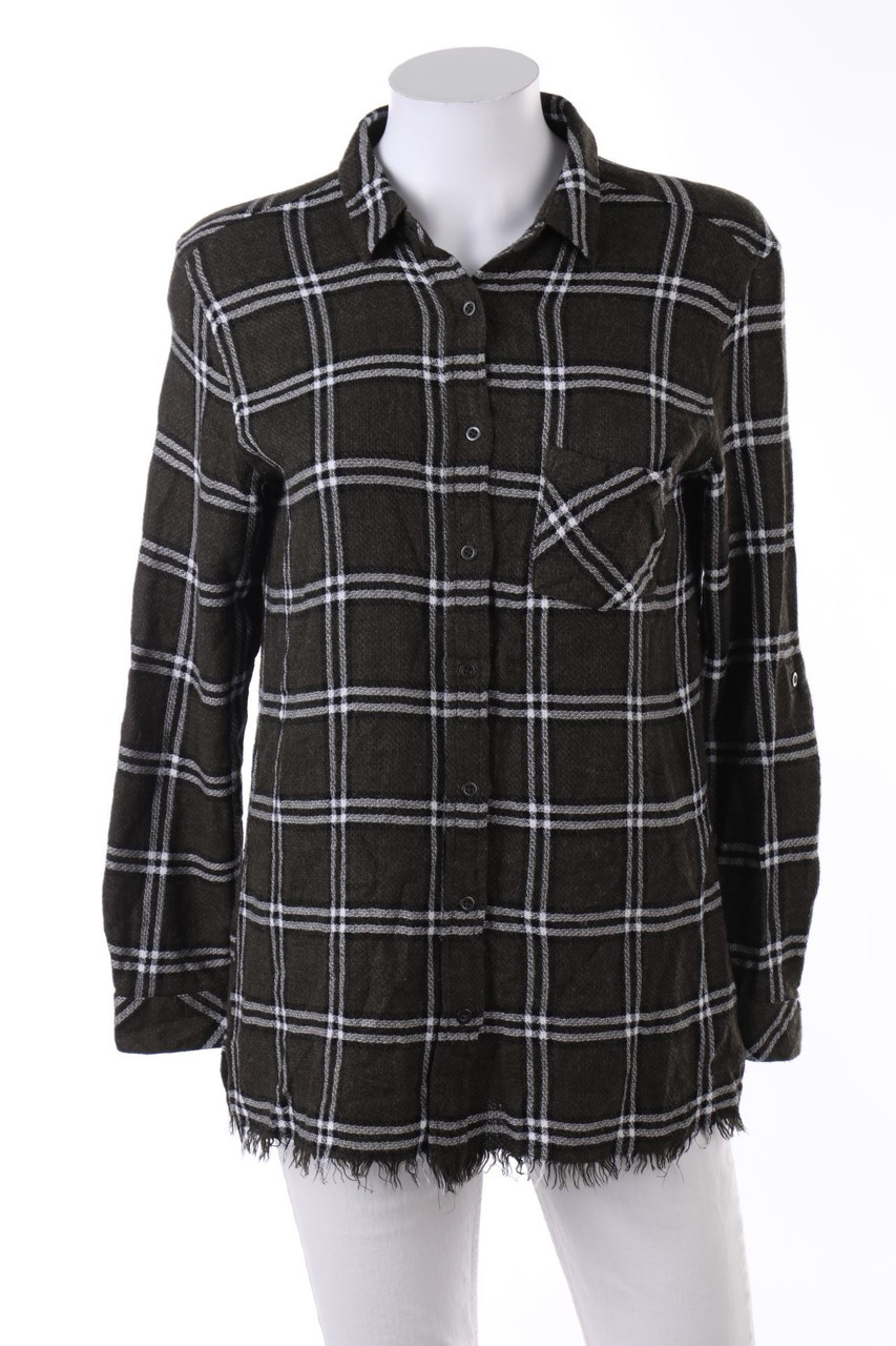 MANGO - Karo-Bluse im Used Look mit Roll-up-Manschette - S