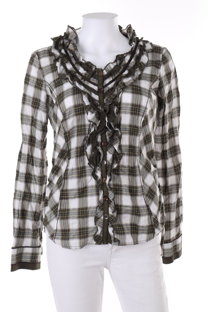 BiBA - Karo-Bluse mit Rüschen - D 34