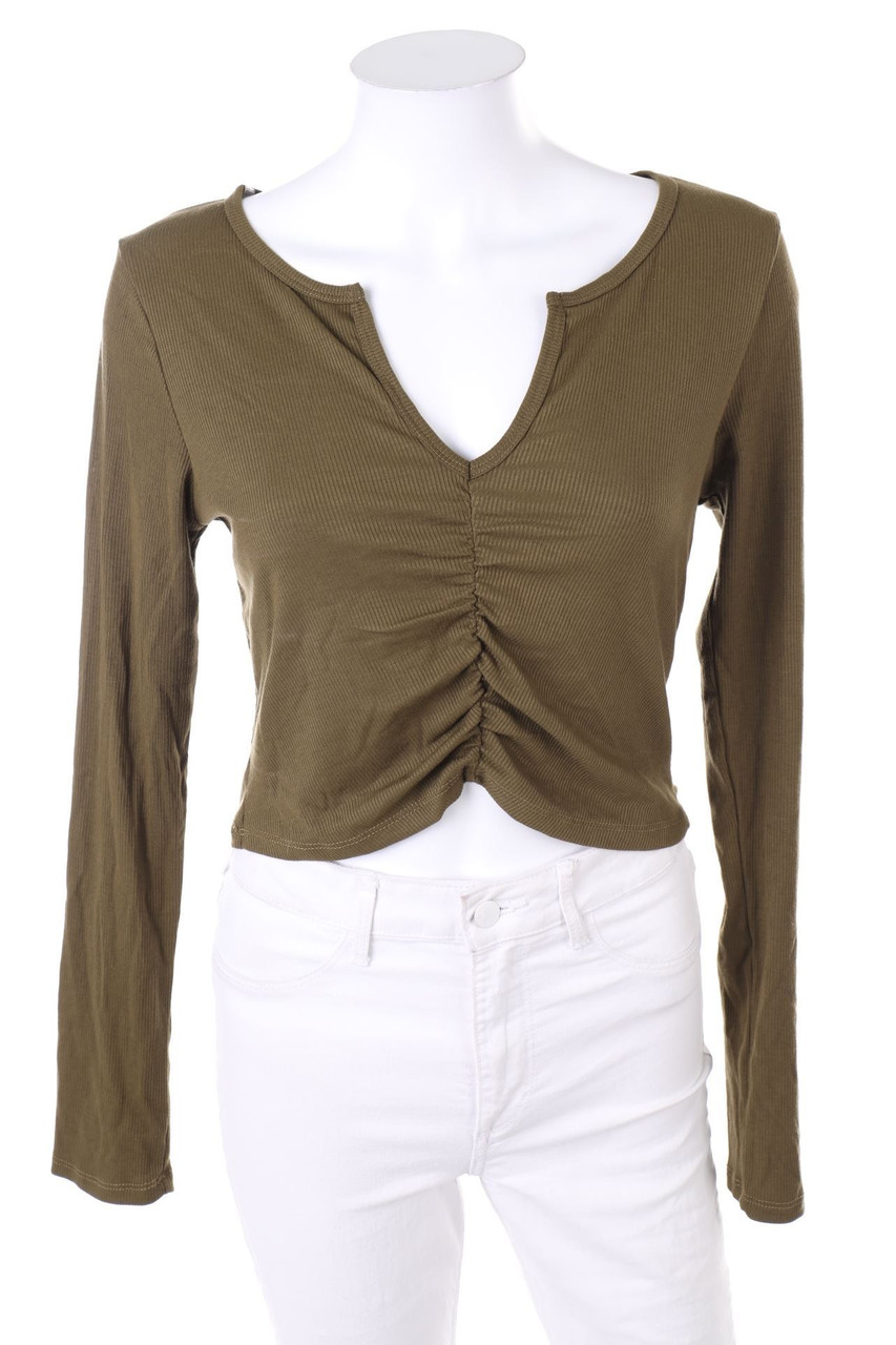 FASHION NOVA - Cropped-Strick-Pullover mit Raffungen - L