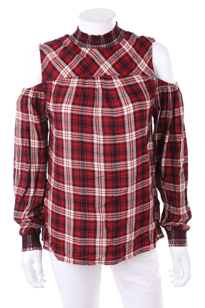 ESPRIT de corp - Cold-Shoulder-Bluse mit Tartan-Muster - XS