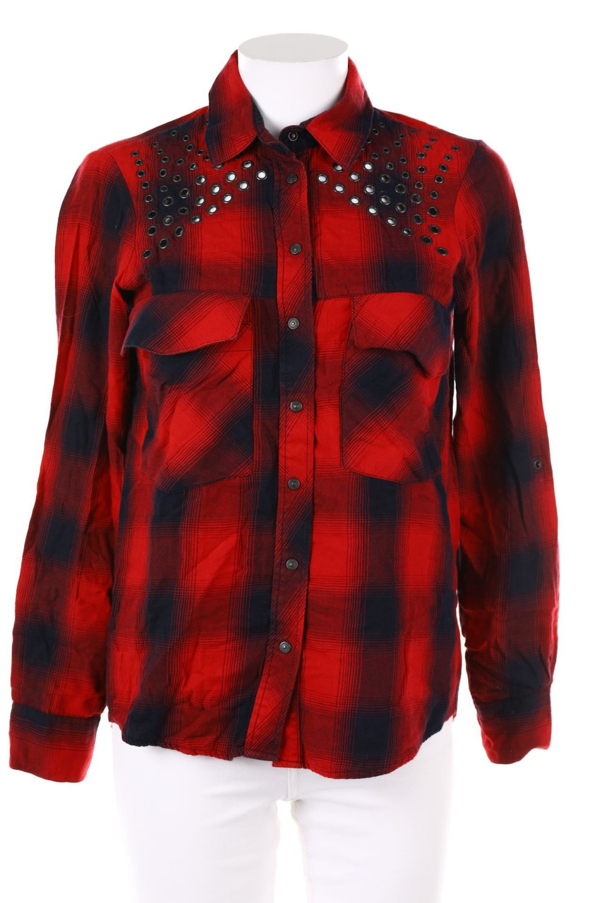 ZARA WOMAN - Karo-Hemd-Bluse mit Nieten - D 34-36