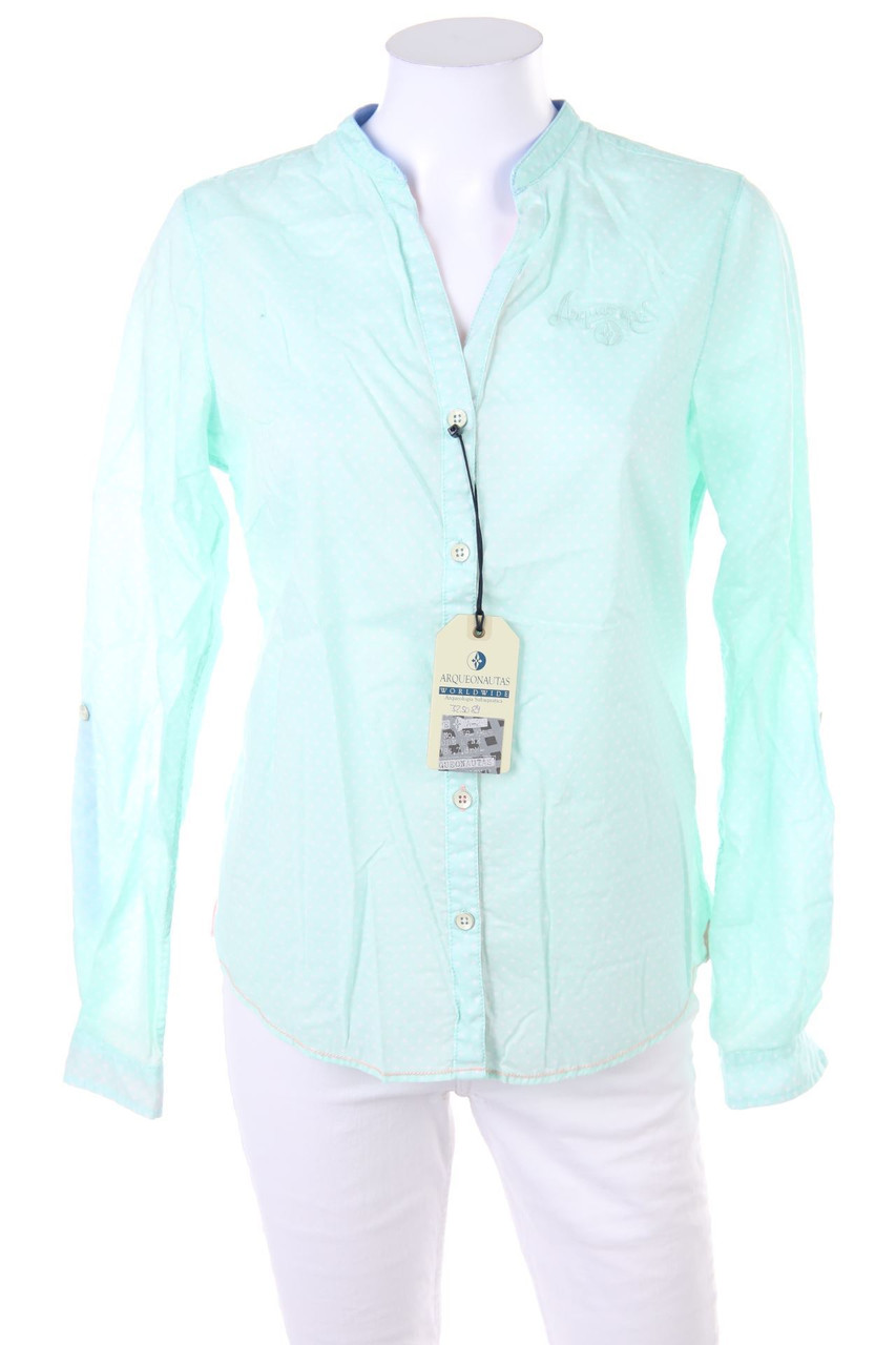 ARQUEONAUTAS - Basic-Baumwoll-Bluse aus Baumwolle mit Logo-Stickerei mit Krempel-Ärmeln mit Pünktchen - M