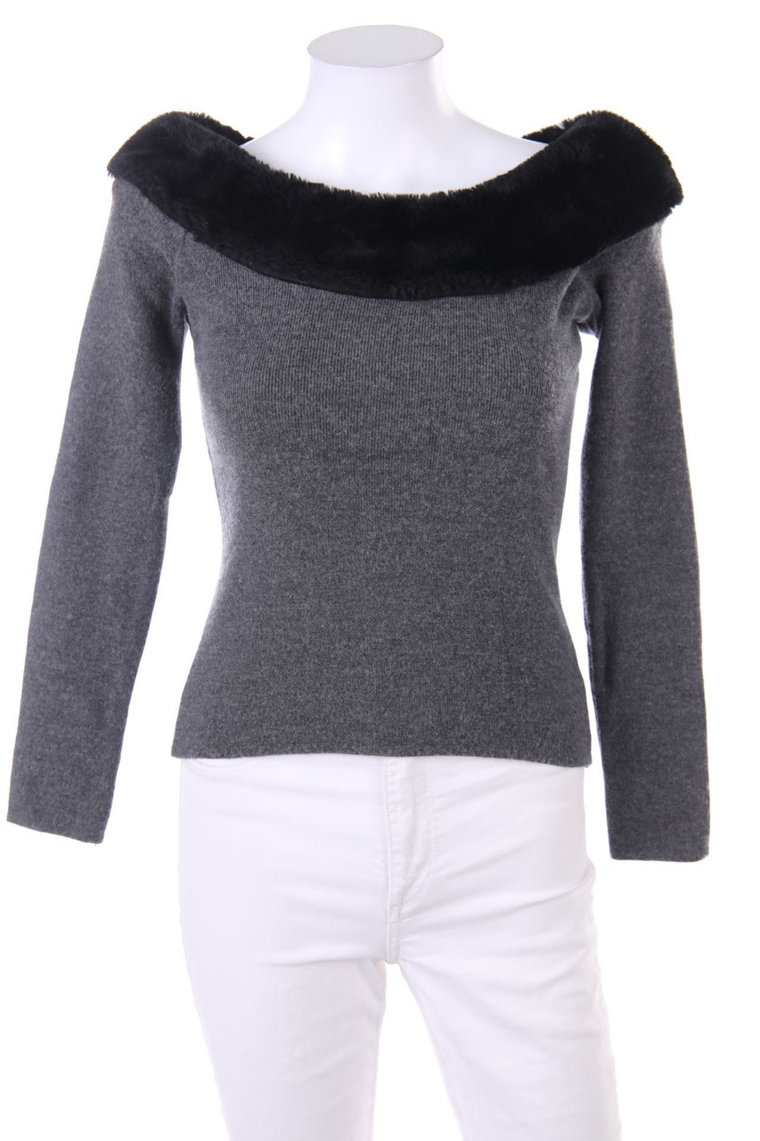 Chaloc - Strick-Pullover mit Fake Fur-Besatz - D 36