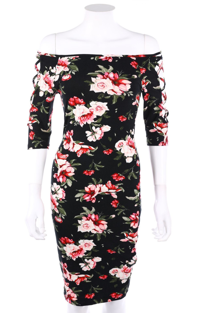 AMISU - Carmen-Kleid mit Blumen-Print - D 34