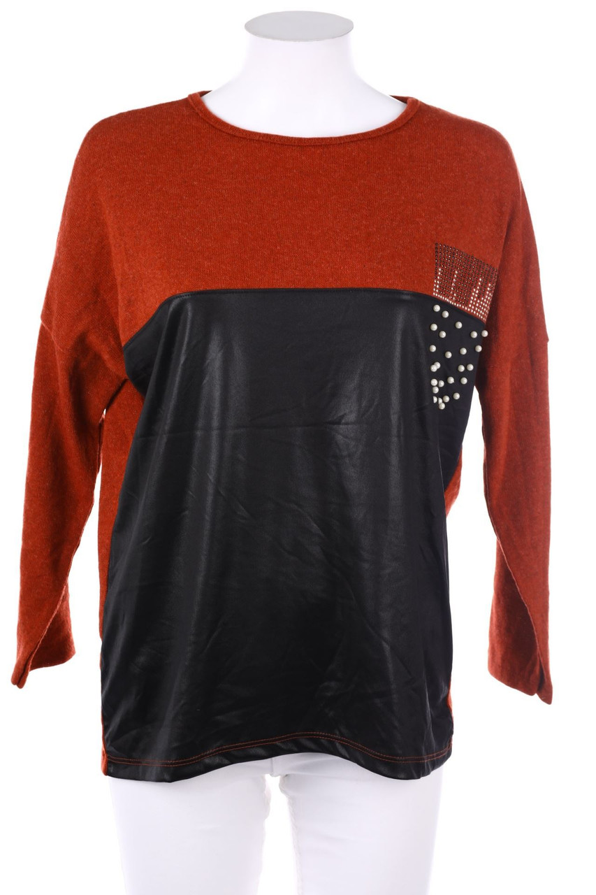 SECONDHAND - Two Tone-Longsleeve-Shirt mit Strass-Steinen - M