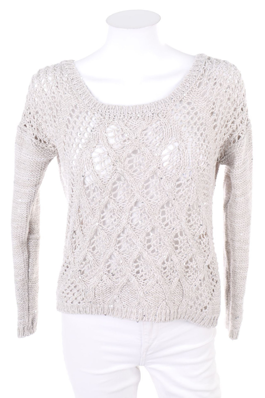 promod - Strick-Pullover aus Lochstrick mit Pailletten - S