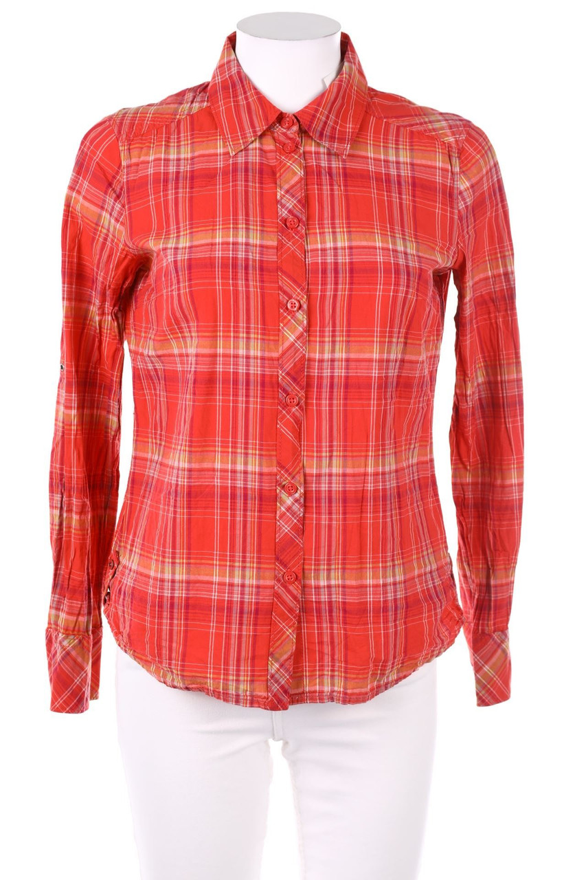 ESPRIT - Baumwoll-Bluse mit Krempel-Ärmeln - D 36