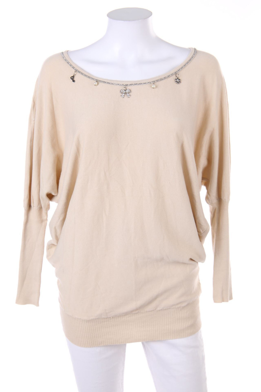 ENZORIA - Batwing-Pullover mit Seide mit Applikationen - D 42