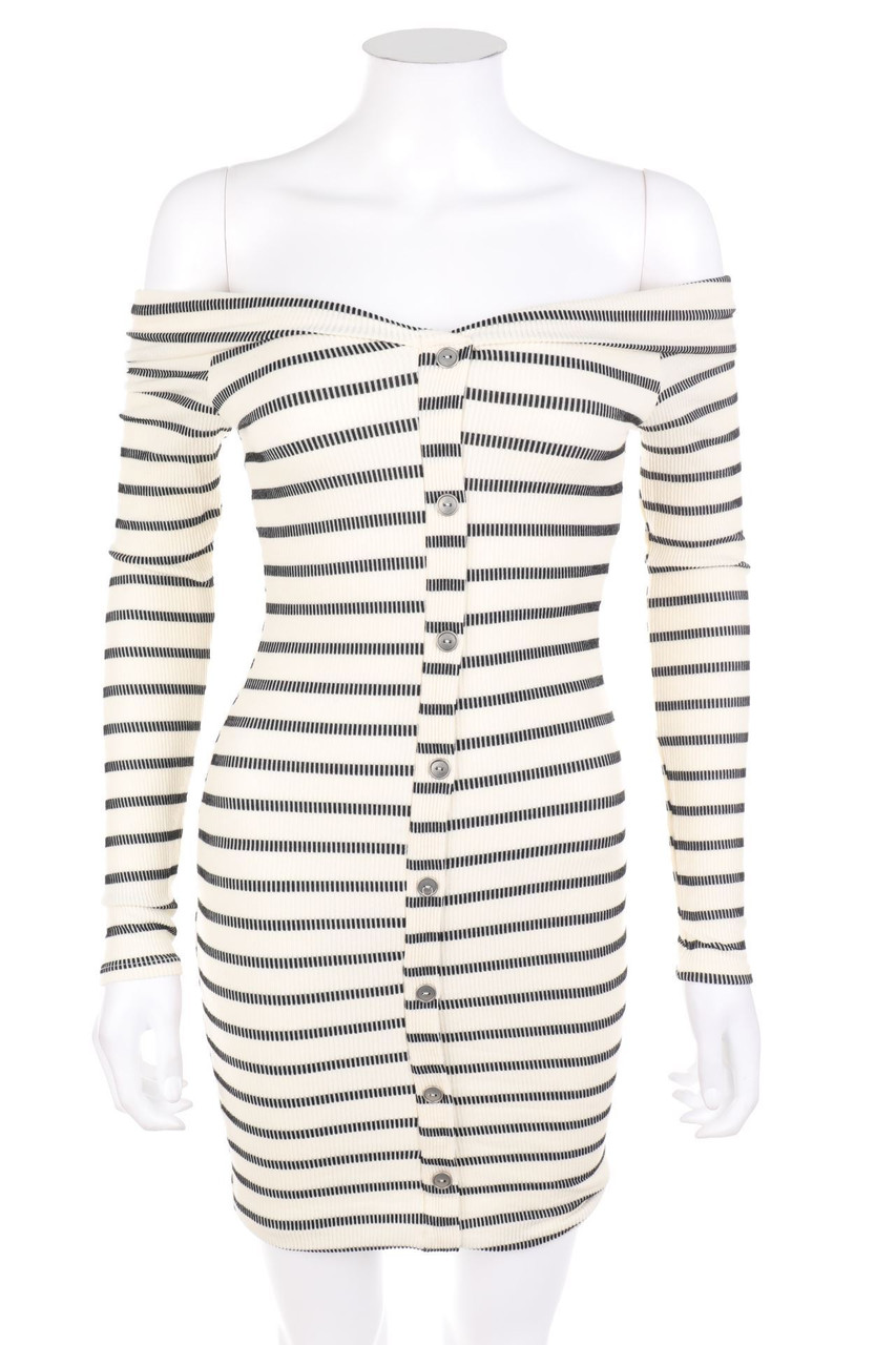 FASHION NOVA - Carmen-Kleid mit Streifen - S