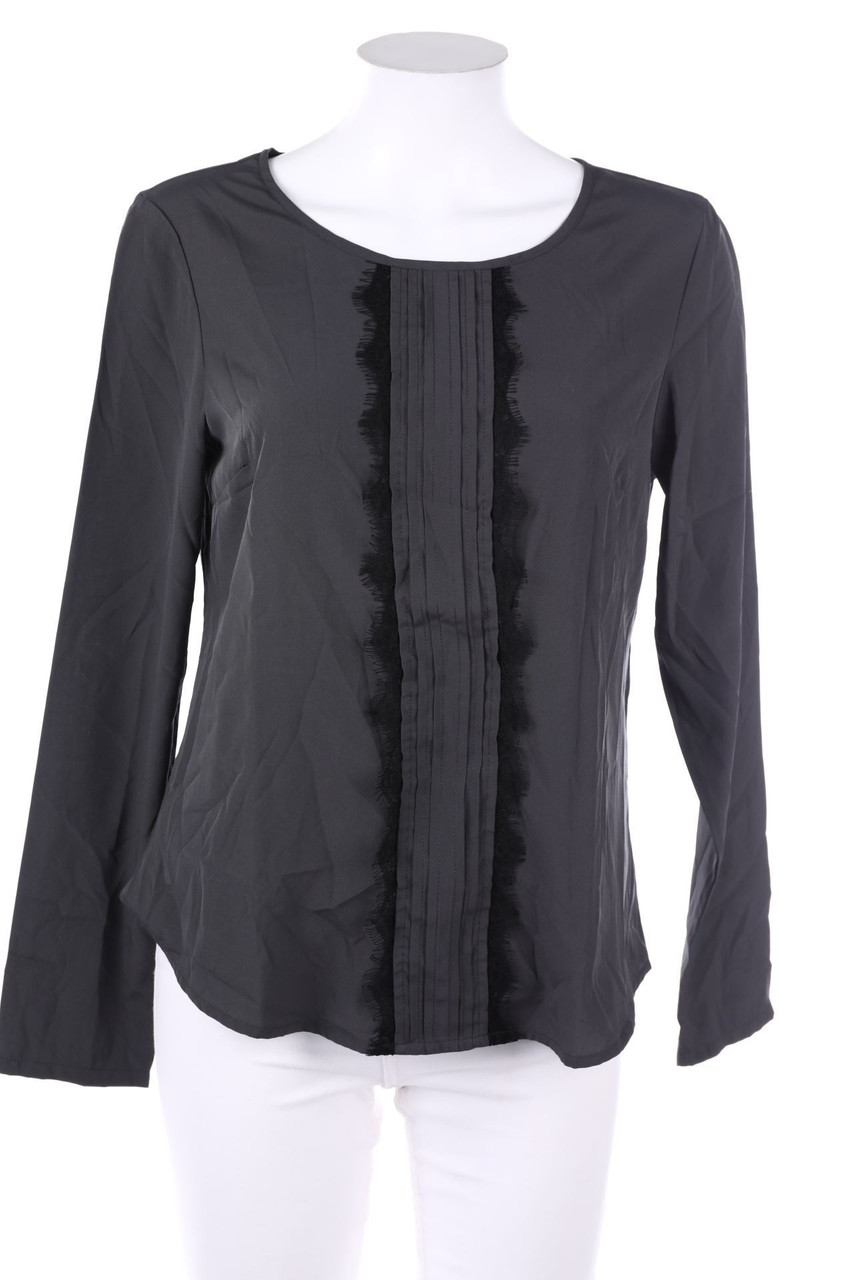 VERO MODA - Satin-Bluse mit Paspelierung mit Spitzen-Einsatz - M