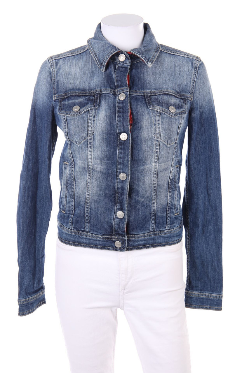 BENETTON JEANS - Jeans-Jacke mit Tartan-Muster im Layer Look - XS