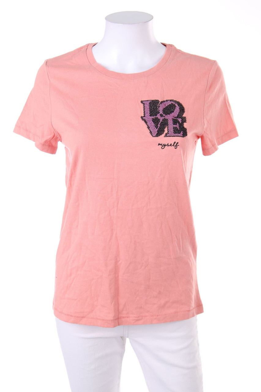 ONLY - Kurzarm-Shirt mit Schmuckstein-Applikation - S