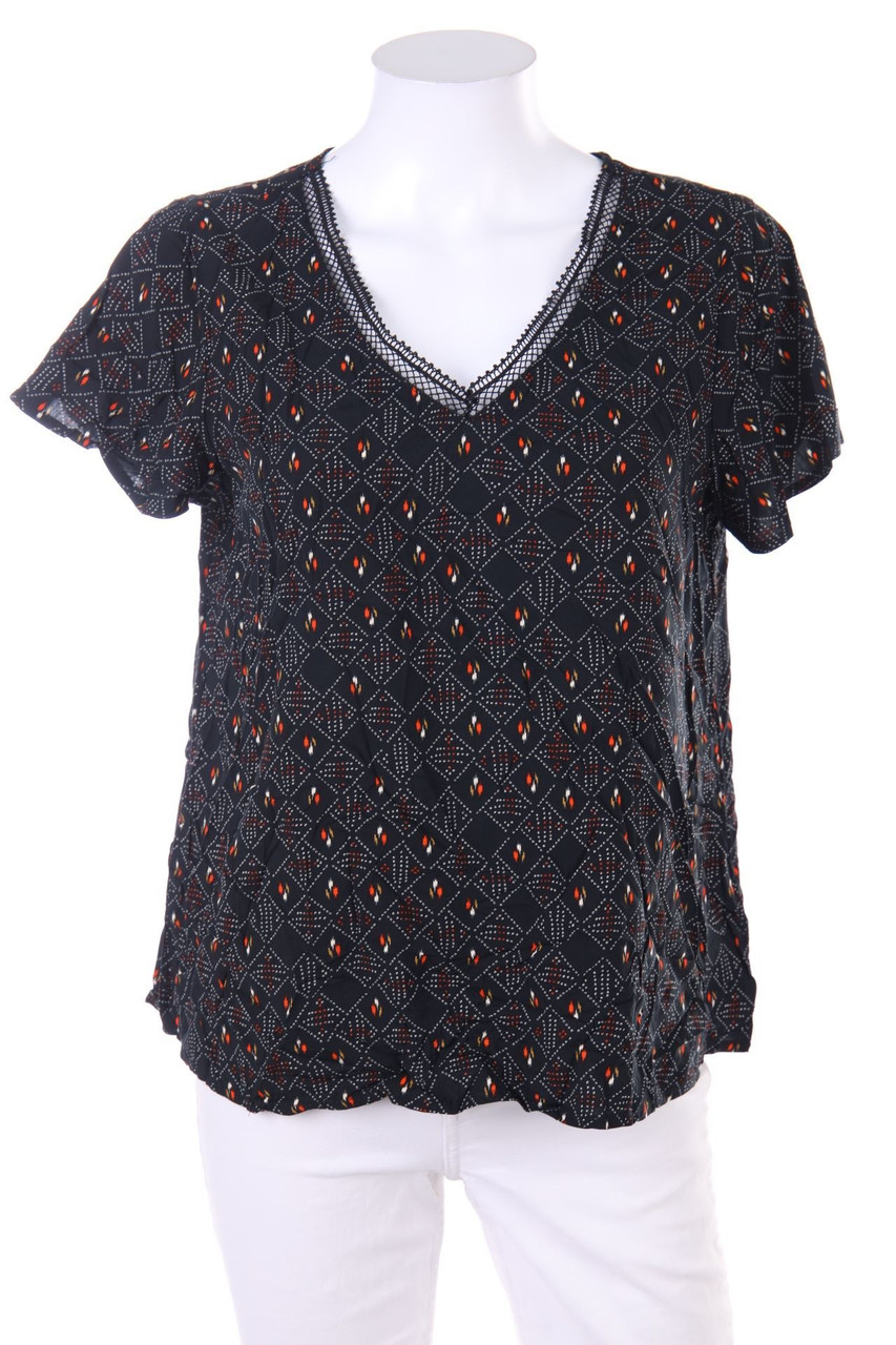 BROADWAY - Kurzarm-Bluse mit geometrischem Muster mit Spitze - S