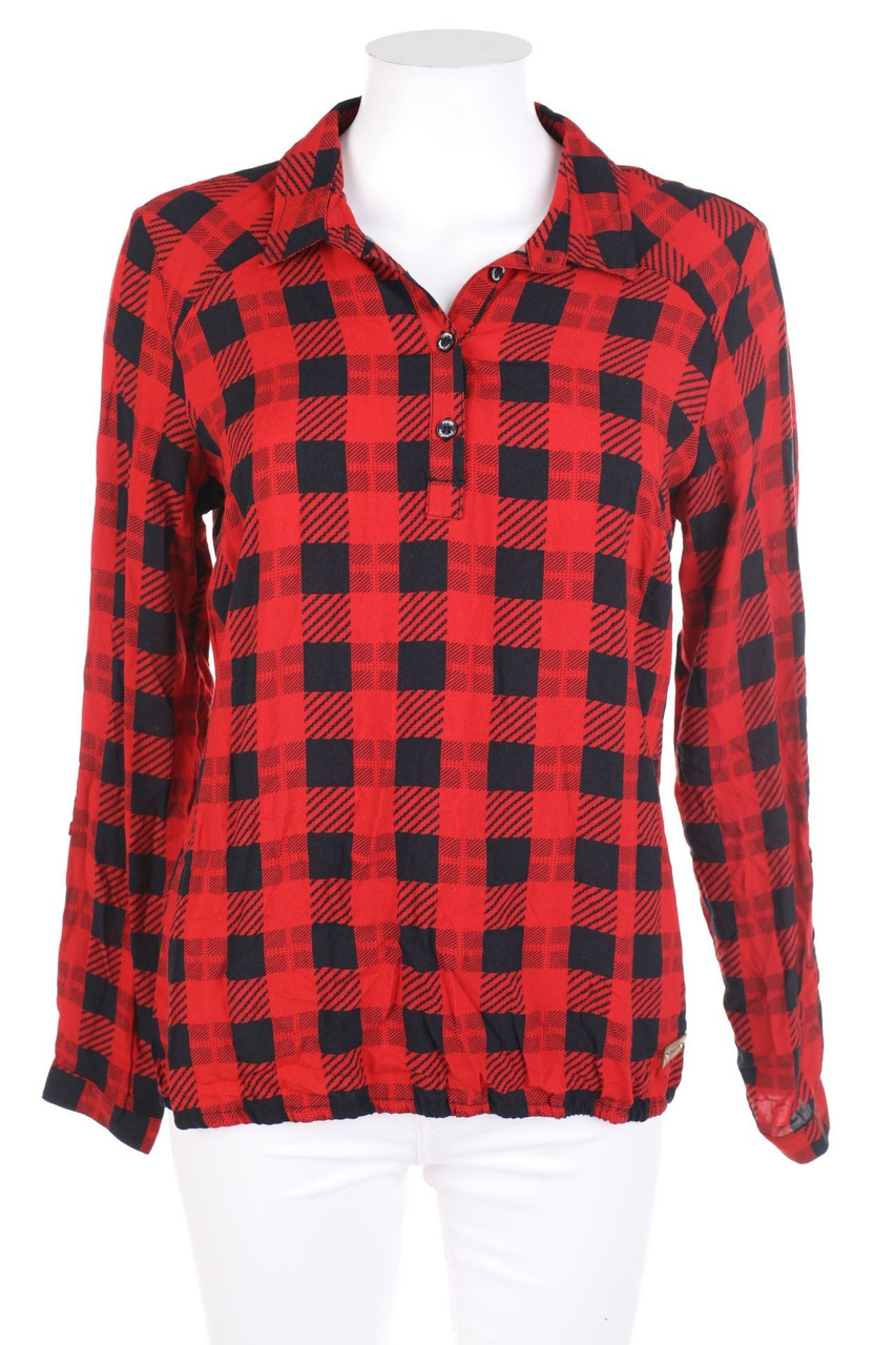 Soquesto - Karo-Bluse mit Krempel-Ärmeln - D 36