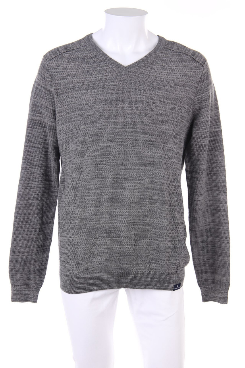 BASEFIELD - Baumwoll-Strick-Pullover mit V-Neck mit Logo-Plakette - L