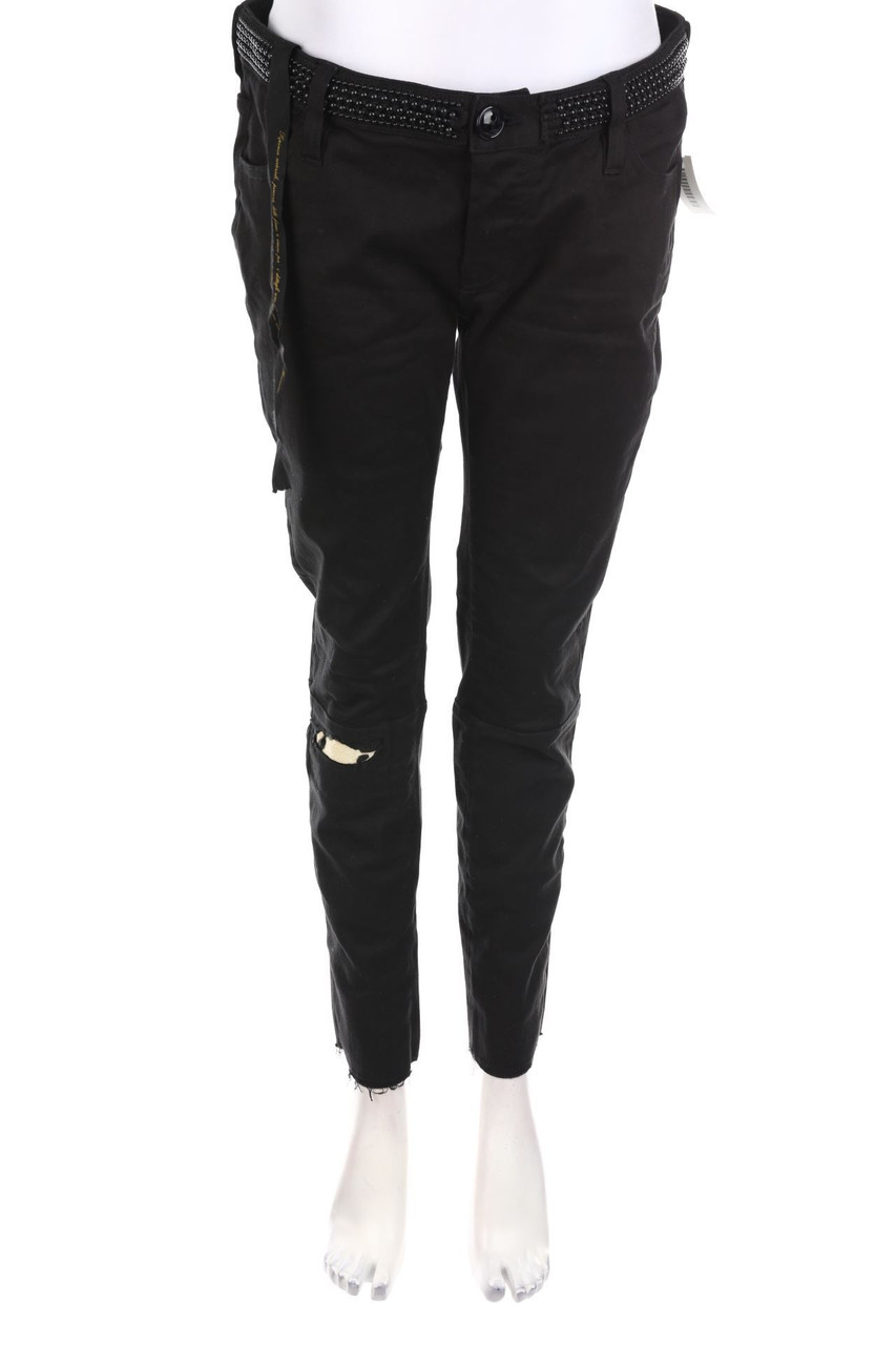 MAURIZIO MASSIMINO - Skinny-Jeans mit Echt-Pelz-Besatz - D 40