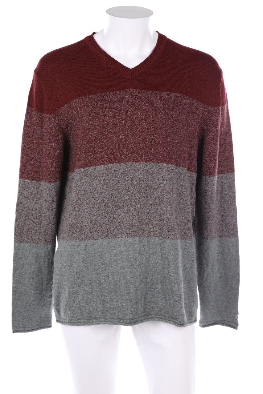 LERROS - Streifen-V-Neck-Pullover mit Logo-Plakette - XXL