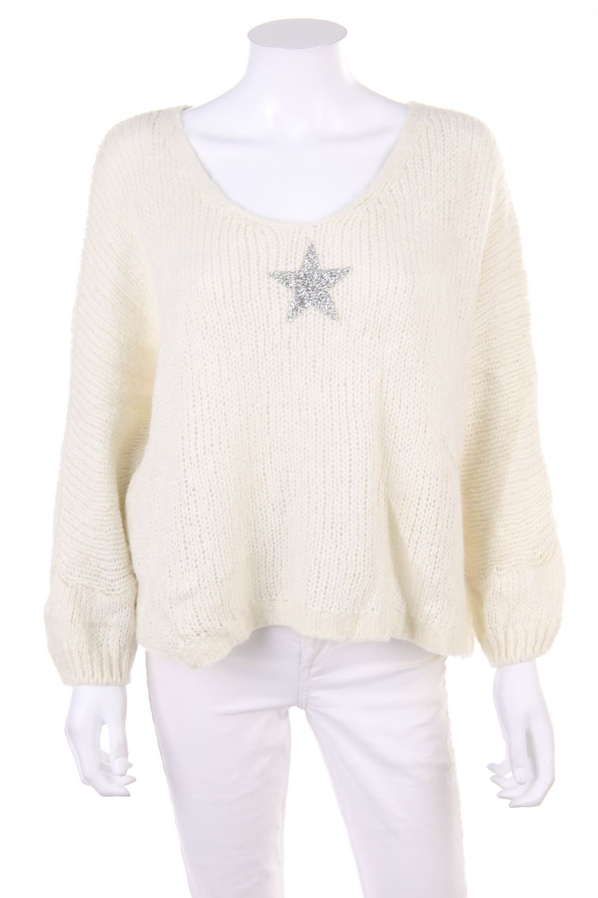 FARFALLA Paris - Oversize-Batwing-Pullover mit Strass-Steinen - L