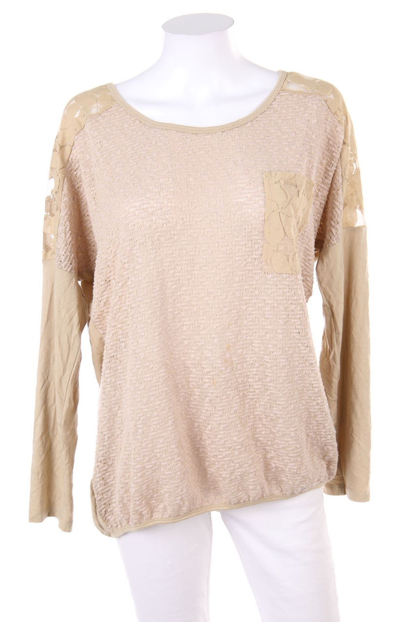 Ohne Label - Longsleeve-Shirt mit Spitzen-Einsatz - XL