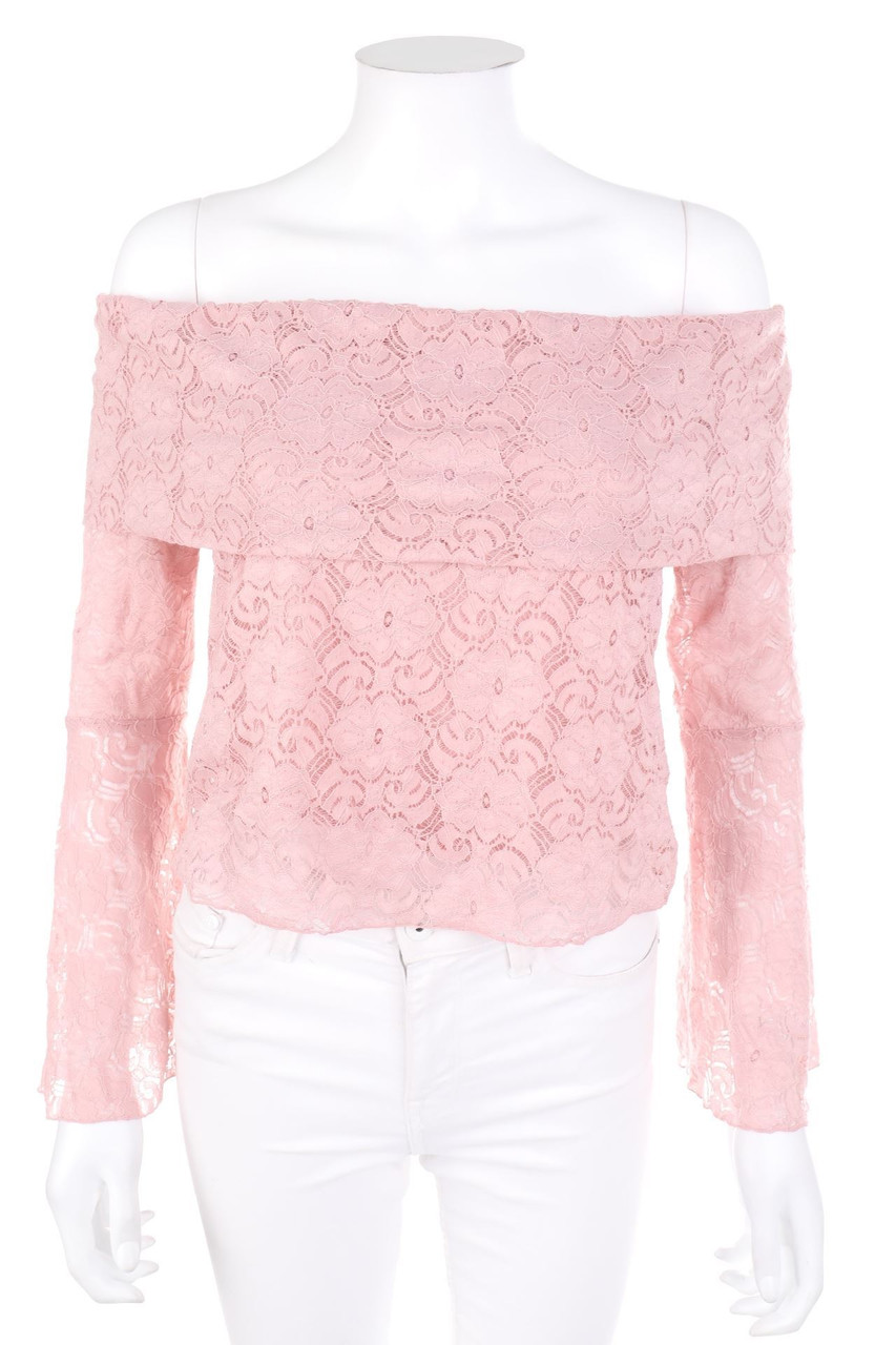 American Rag Cie - Cropped-Carmen-Bluse mit Trompetenärmeln - S